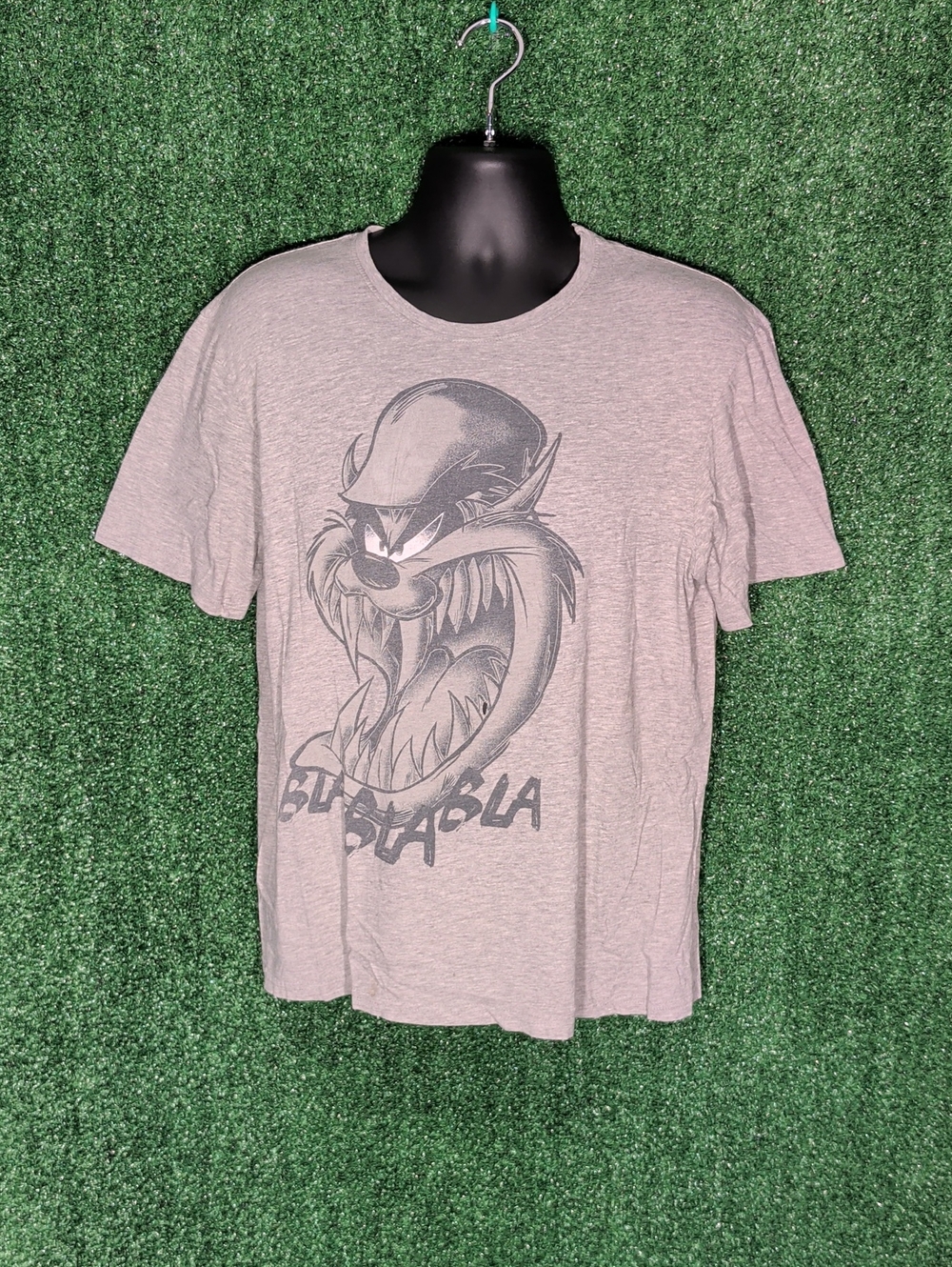 Looney Tunes TASMANIAN DEVIL T-Shirt Size Large Gray Short Sleeve Bla Bla Bla